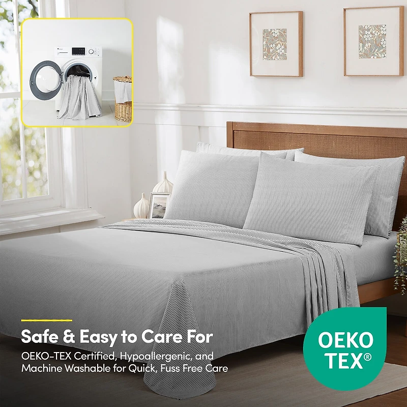 Sweet Home Collection™ Classic Stripes Printed Sheet Set, Deluxe Ultra Soft, Double Brushed Microfiber with Bonus Pillowcases