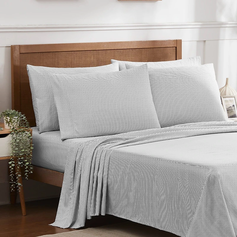 Sweet Home Collection™ Classic Stripes Printed Sheet Set, Deluxe Ultra Soft, Double Brushed Microfiber with Bonus Pillowcases