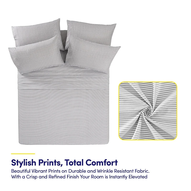 Sweet Home Collection™ Classic Stripes Printed Sheet Set, Deluxe Ultra Soft, Double Brushed Microfiber with Bonus Pillowcases