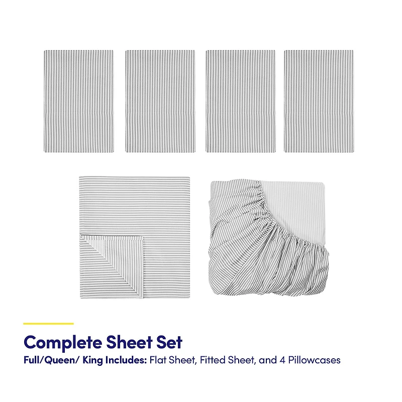 Sweet Home Collection™ Classic Stripes Printed Sheet Set, Deluxe Ultra Soft, Double Brushed Microfiber with Bonus Pillowcases