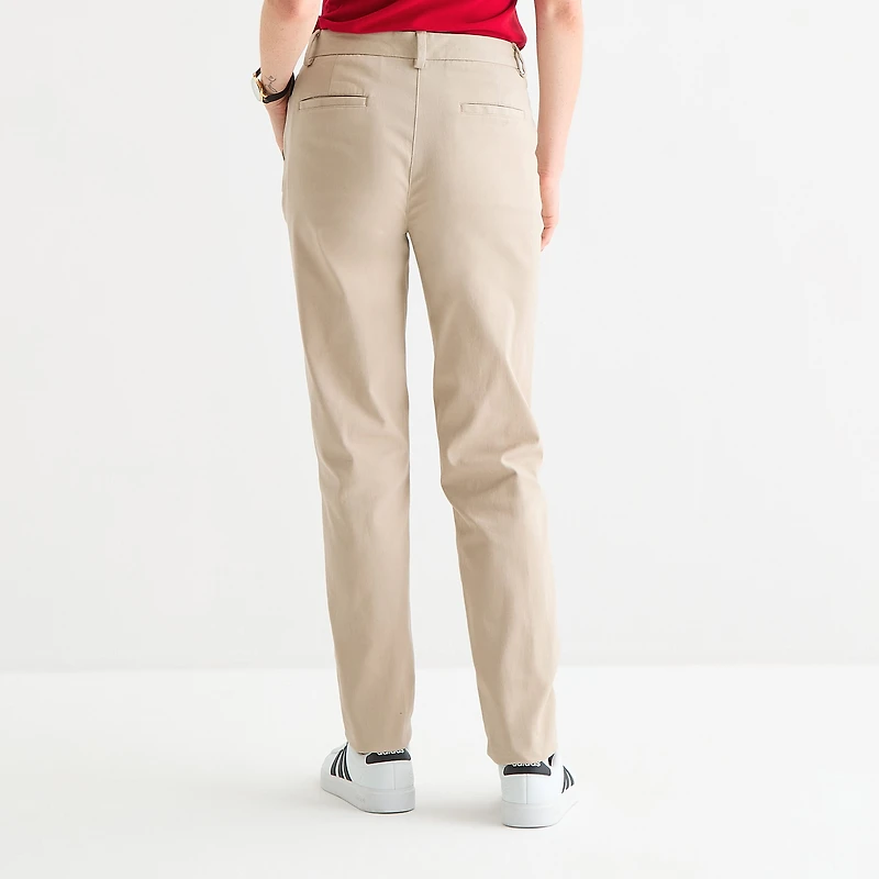 IZOD Womens Juniors Straight Mid Rise Flat Front Pant