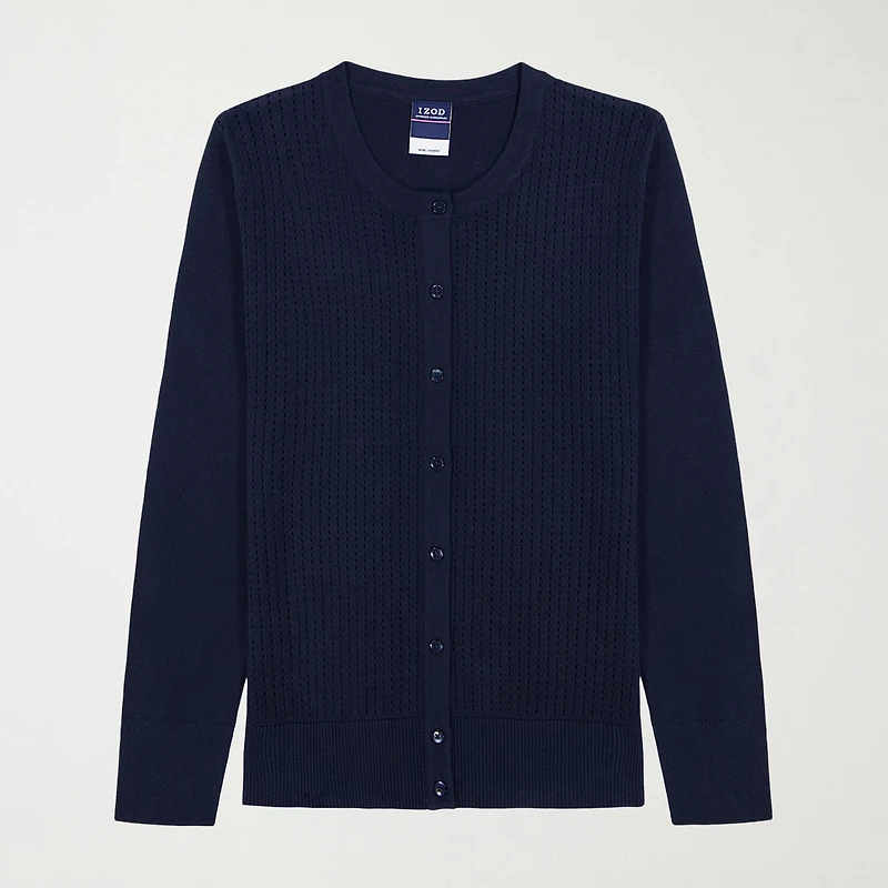 IZOD Womens Jewel Neck Long Sleeve Button Juniors Cardigan