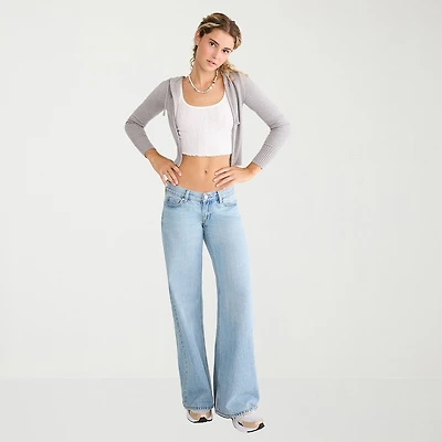 AEROPOSTALE Womens Juniors Short Mid Rise Wide Leg Jean