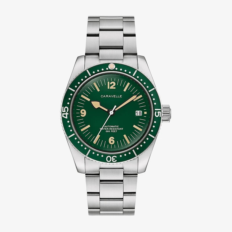 Caravelle Designed By Bulova Caravelle Sea Hunter Mens Automatic Silver Tone Stainless Steel Bracelet Watch 43b179