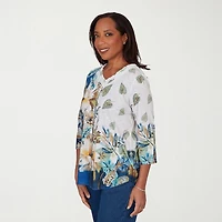 Alfred Dunner Indigo Girls Womens V Neck 3/4 Sleeve T-Shirt