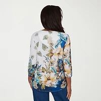 Alfred Dunner Indigo Girls Womens V Neck 3/4 Sleeve T-Shirt