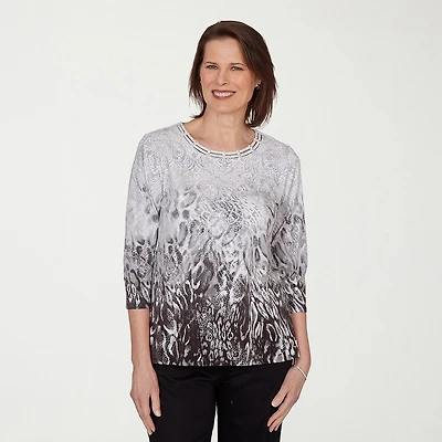 Alfred Dunner Womens Crew Neck 3/4 Sleeve T-Shirt