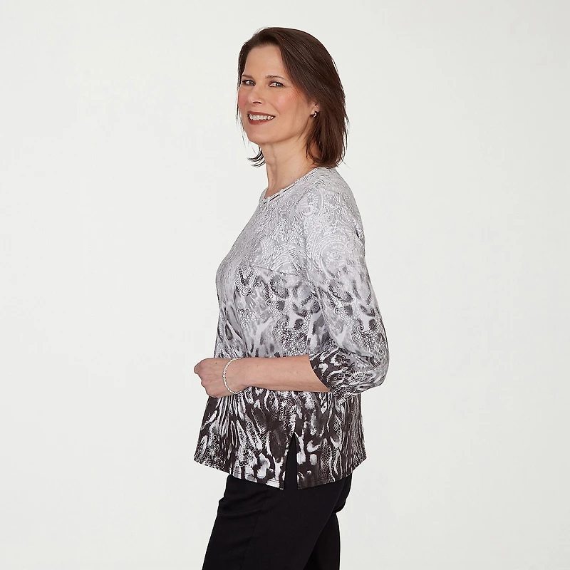 Alfred Dunner Womens Crew Neck 3/4 Sleeve T-Shirt