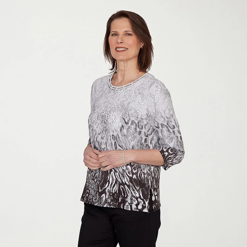 Alfred Dunner Womens Crew Neck 3/4 Sleeve T-Shirt