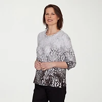 Alfred Dunner Womens Crew Neck 3/4 Sleeve T-Shirt