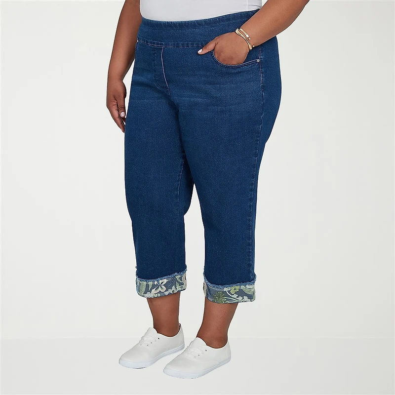 Alfred Dunner Inidigo Girls Womens Plus Straight Mid Rise Cropped Pant