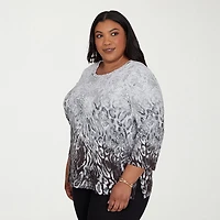 Alfred Dunner Classics Womens Plus Keyhole Neck 3/4 Sleeve T-Shirt