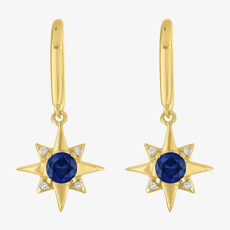 North Star Womens Lab Created Blue Sapphire 14K Gold Over Silver Star Drop Earrings