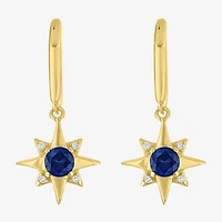 North Star Womens Lab Created Blue Sapphire 14K Gold Over Silver Star Drop Earrings