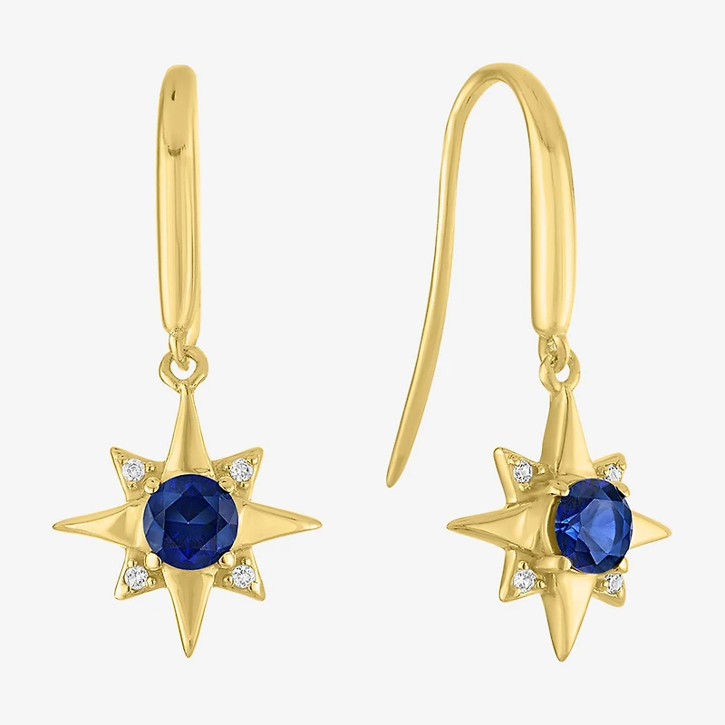 North Star Womens Lab Created Blue Sapphire 14K Gold Over Silver Star Drop Earrings