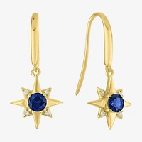 North Star Womens Lab Created Blue Sapphire 14K Gold Over Silver Star Drop Earrings