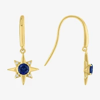 North Star Womens Lab Created Blue Sapphire 14K Gold Over Silver Star Drop Earrings