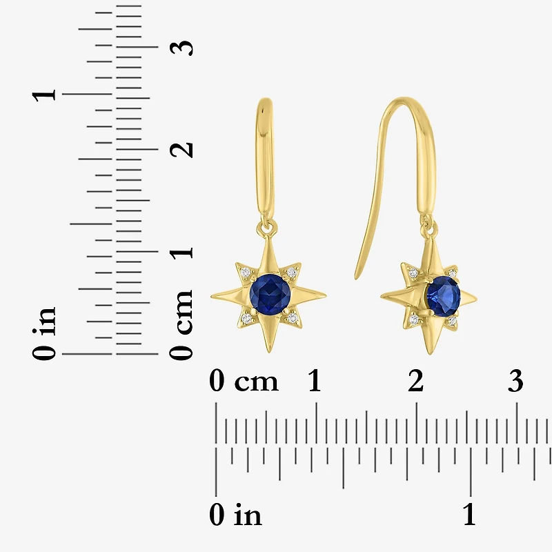 North Star Womens Lab Created Blue Sapphire 14K Gold Over Silver Star Drop Earrings