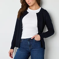IZOD Womens Jewel Neck Long Sleeve Button Juniors Cardigan