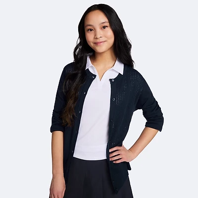 IZOD Womens Jewel Neck Long Sleeve Button Juniors Cardigan