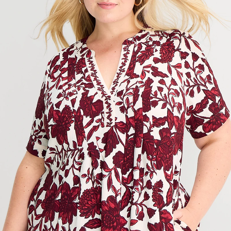 Be by CHETTA B Womens Plus V Neck Short Sleeve Floral Shift Dress