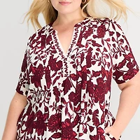 Be by CHETTA B Womens Plus V Neck Short Sleeve Floral Shift Dress