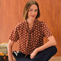 Liz Claiborne Womens Split Tie Neck Short Sleeve Blouse