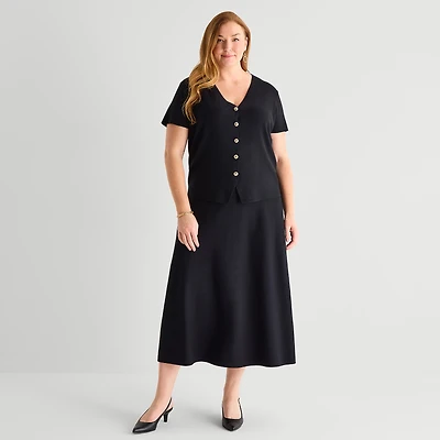 Liz Claiborne Womens Plus Midi Sweater Flared Skirt