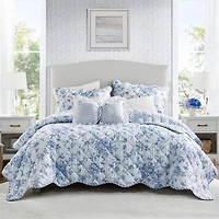 Madison Park Essentials Colette Floral Reversible With Decorative Pillow Quilt Set