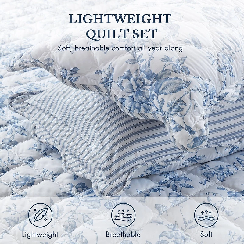 Madison Park Essentials Colette Floral Reversible With Decorative Pillow Quilt Set