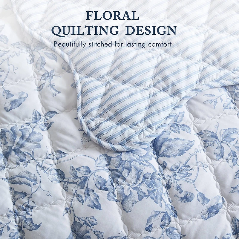 Madison Park Essentials Colette Floral Reversible With Decorative Pillow Quilt Set