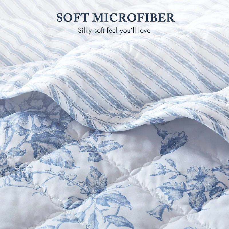 Madison Park Essentials Colette Floral Reversible With Decorative Pillow Quilt Set