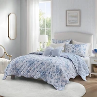 Madison Park Essentials Colette Floral Reversible With Decorative Pillow Quilt Set