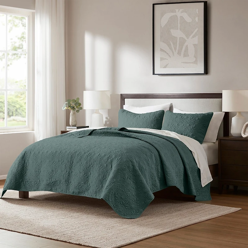 Madison Park Mansfield Antimicrobial Treated Reversible Quilt Set