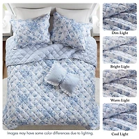 Madison Park Essentials Colette Floral Reversible With Decorative Pillow Quilt Set