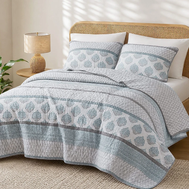 INK+IVY Surya Block Print Cotton 3-pc. Reversible Quilt Set