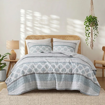 INK+IVY Surya Block Print Cotton 3-pc. Reversible Quilt Set