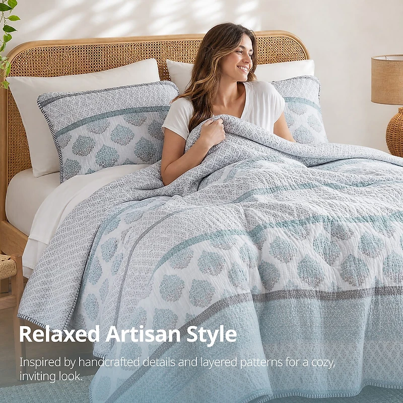 INK+IVY Surya Block Print Cotton 3-pc. Reversible Quilt Set