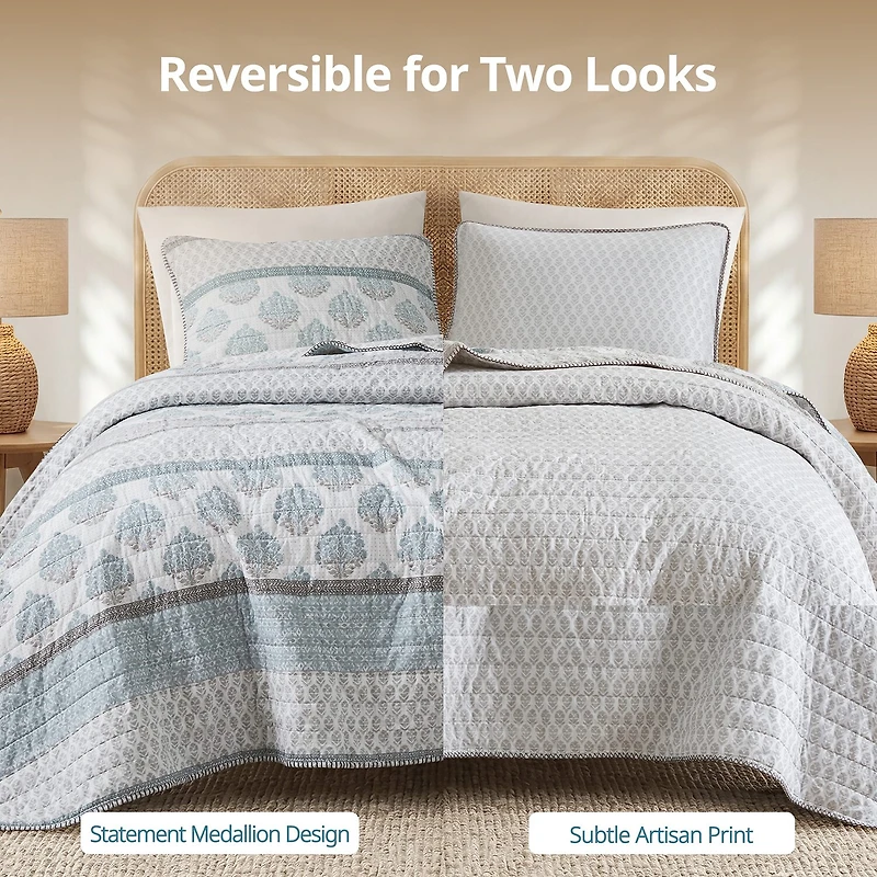 INK+IVY Surya Block Print Cotton 3-pc. Reversible Quilt Set