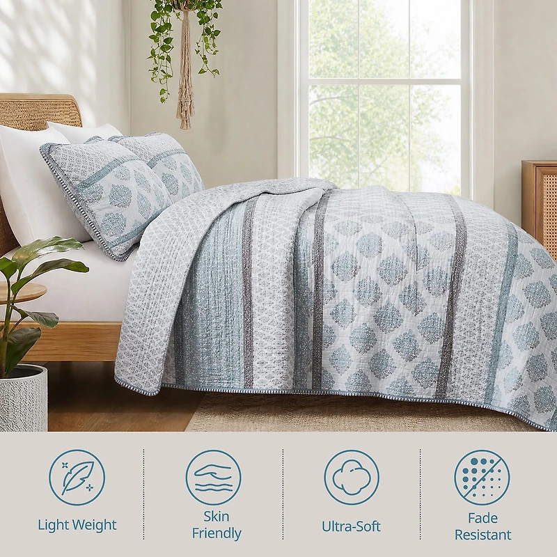 INK+IVY Surya Block Print Cotton 3-pc. Reversible Quilt Set
