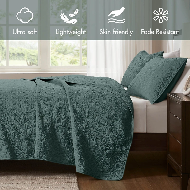Madison Park Mansfield Antimicrobial Treated Reversible Quilt Set