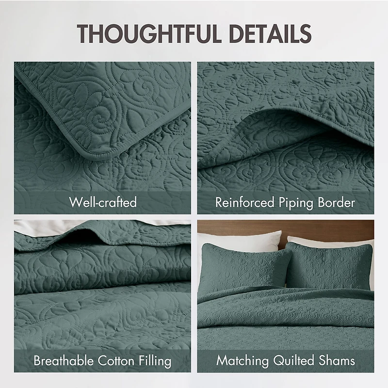 Madison Park Mansfield Antimicrobial Treated Reversible Quilt Set