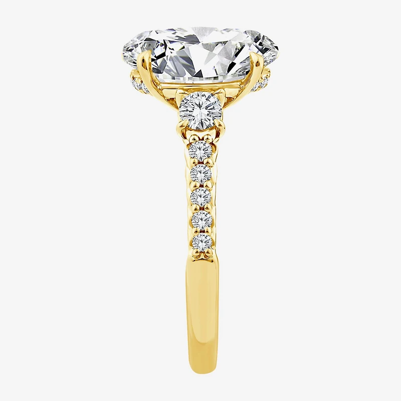 (F / Vs2) Womens 3 1/2 CT. T.W Lab Grown White Diamond 10K Gold Oval Side Stone Engagement Ring