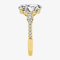 (F / Vs2) Womens 3 1/2 CT. T.W Lab Grown White Diamond 10K Gold Oval Side Stone Engagement Ring