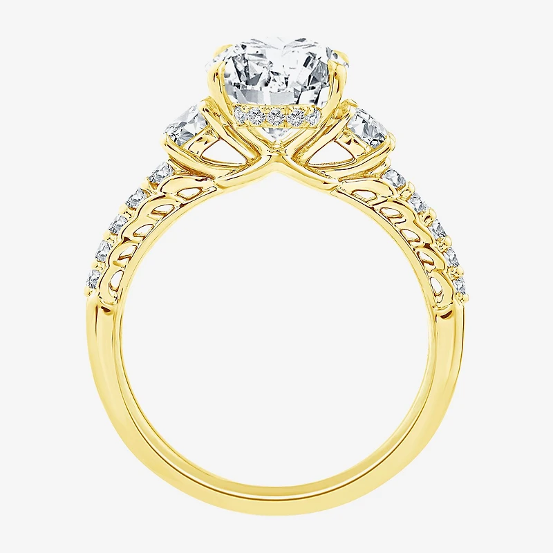 (F / Vs2) Womens 3 1/2 CT. T.W Lab Grown White Diamond 10K Gold Oval Side Stone Engagement Ring