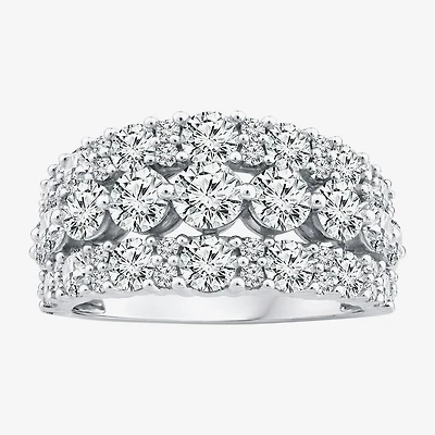 (F / Vs2) Womens 2MM 3 1/2 CT. T.W Lab Grown White Diamond 10K Gold Anniversary Wedding Band
