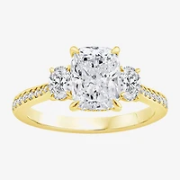 Love Lives Forever (F / Vs2) Womens 2 5/8 Ct. T.W. Lab Grown White Diamond 10K Gold Cushion Side Stone 3-Stone Engagement Ring