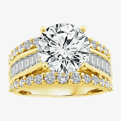 (F / Vs2) Womens 6 CT. T.W. Lab Grown White Diamond 14K Gold Round Side Stone Engagement Ring