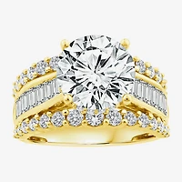 (F / Vs2) Womens 6 CT. T.W. Lab Grown White Diamond 14K Gold Round Side Stone Engagement Ring