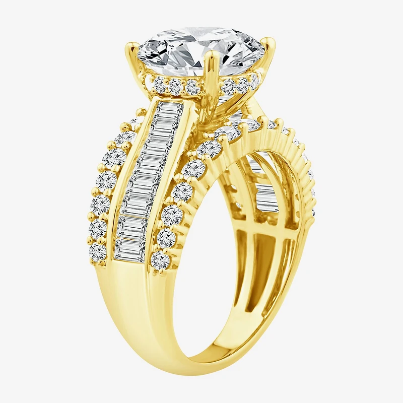 (F / Vs2) Womens 6 CT. T.W. Lab Grown White Diamond 14K Gold Round Side Stone Engagement Ring